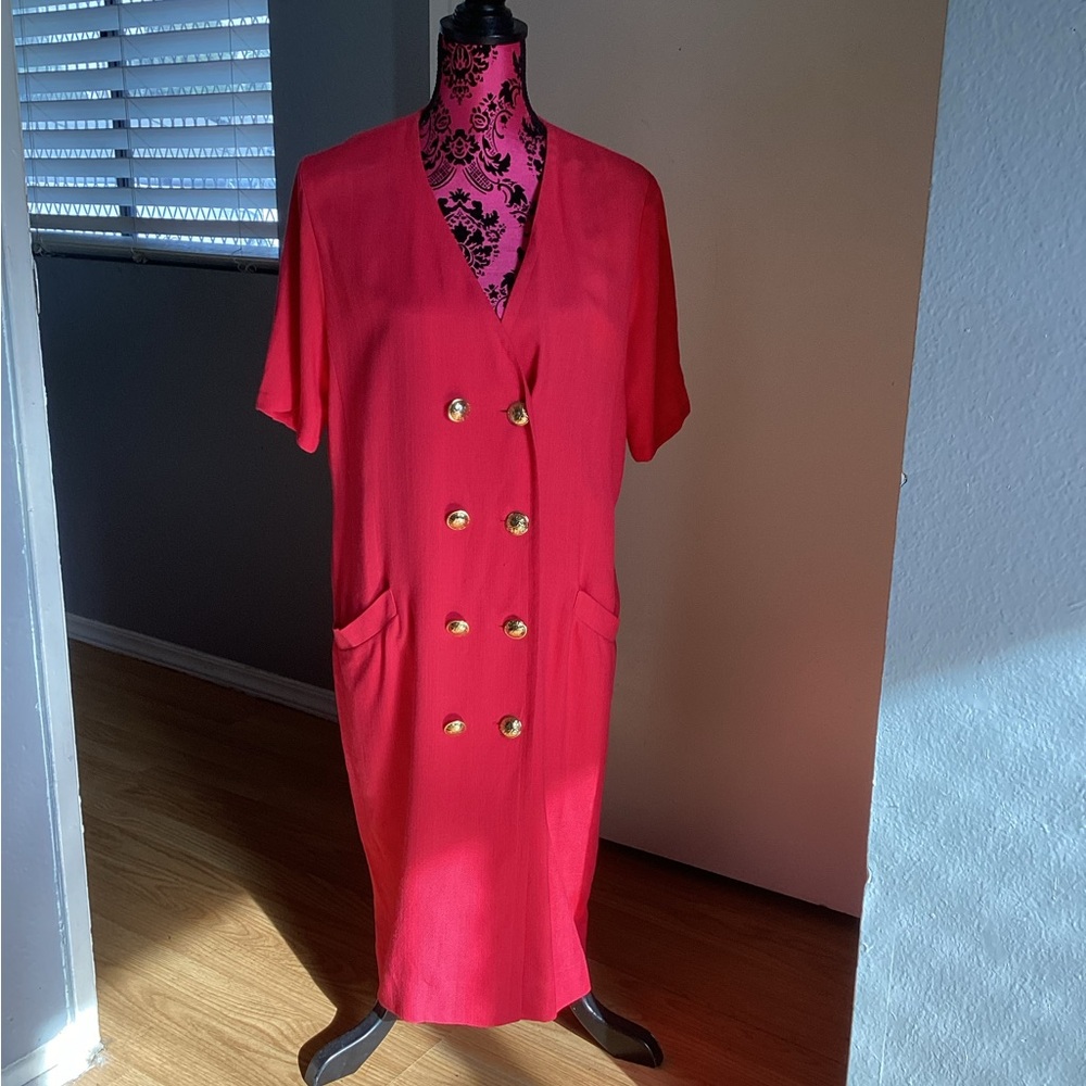 JAEGAR Chic Red Double-Breasted Dress Size 14